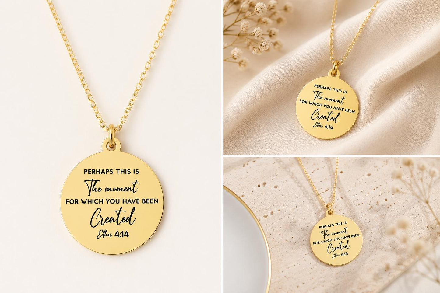 Engraved Esther 4:14 Gold Plated Necklace, Christian Gifts Perhaps this is the moment