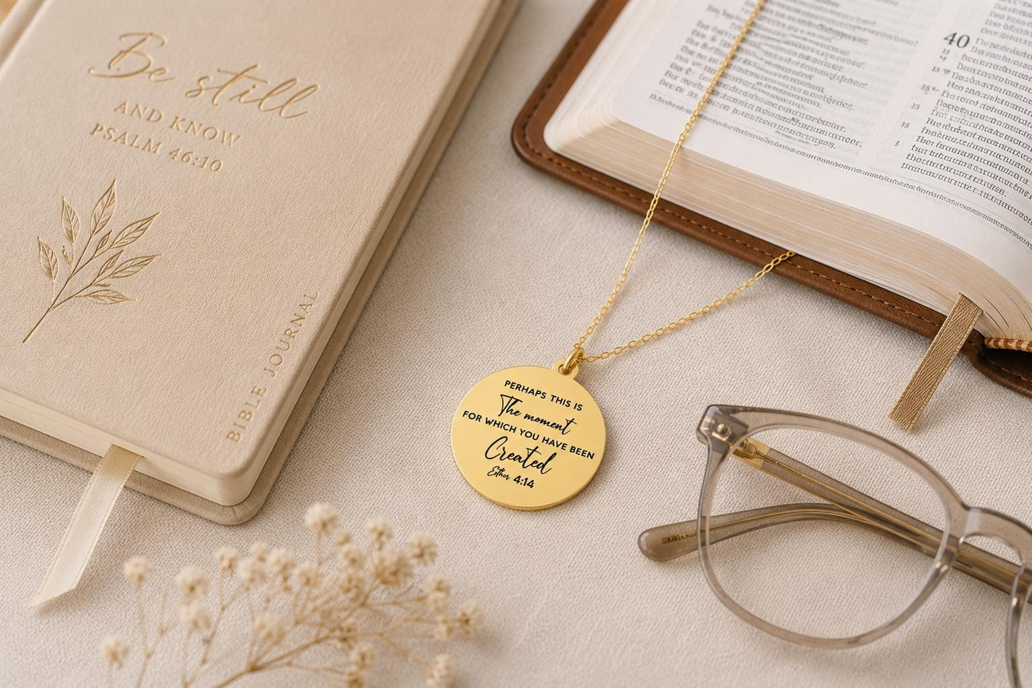 Engraved Esther 4:14 Gold Plated Necklace, Christian Gifts Perhaps this is the moment
