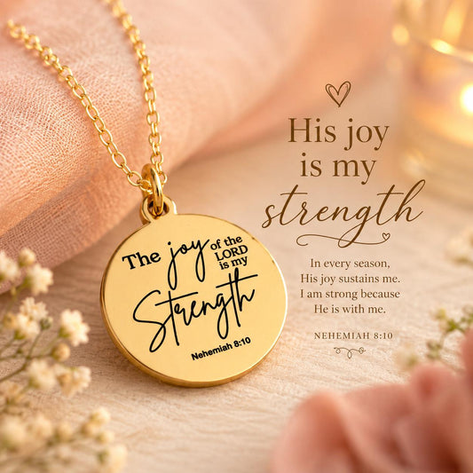 The Joy of the Lord Is My Strength Necklace | Nehemiah 8:10 Bible Verse Necklace | Christian Jewelry Gift for Women | Faith Inspired Scriptu