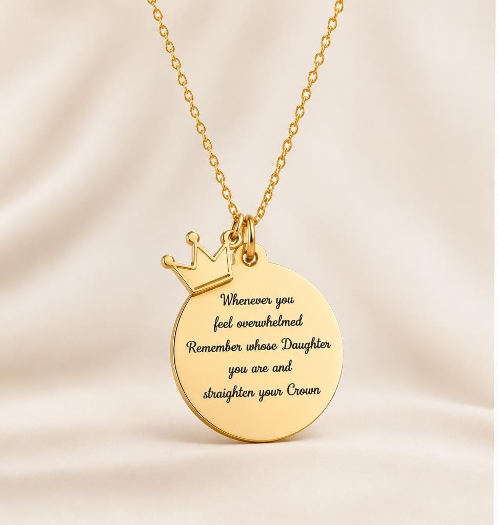 To My Daughter Straighten Your Crown Gold Charm Necklace, Daughter of The King, Gifts for daughter, Faith Birthday Gift, Baptism Affirmation