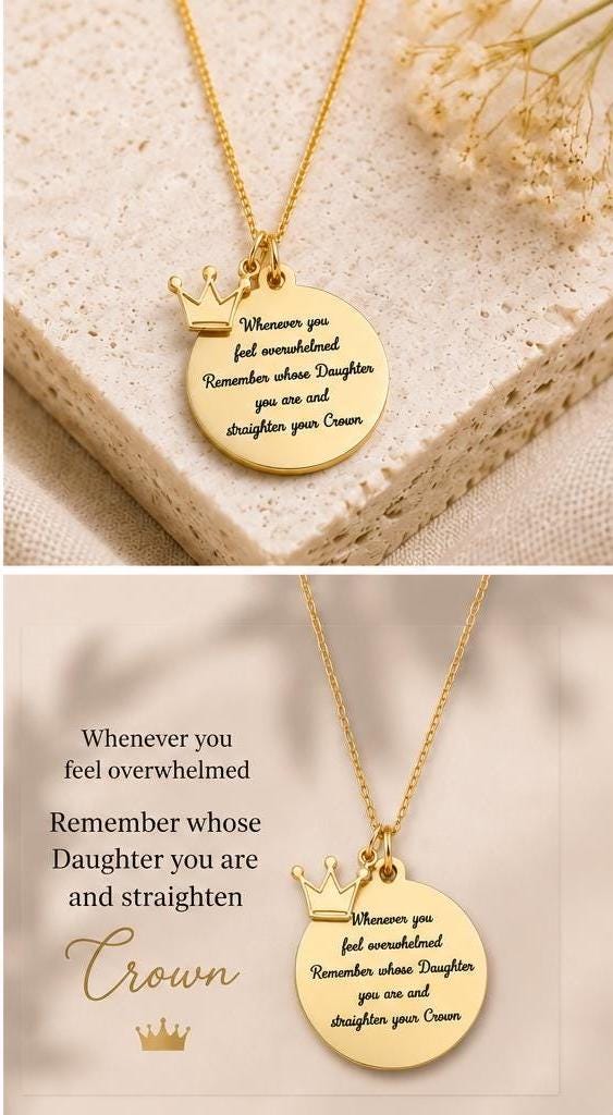 To My Daughter Straighten Your Crown Gold Charm Necklace, Daughter of The King, Gifts for daughter, Faith Birthday Gift, Baptism Affirmation