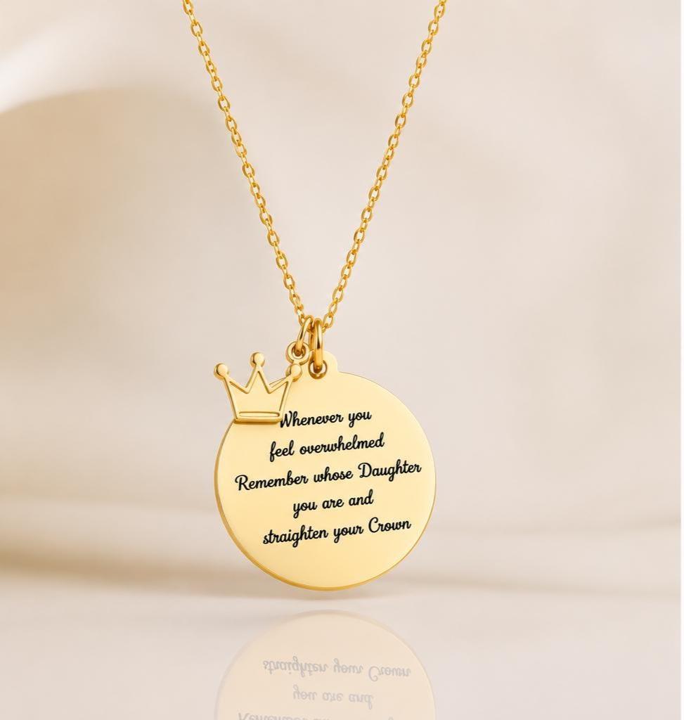 To My Daughter Straighten Your Crown Gold Charm Necklace, Daughter of The King, Gifts for daughter, Faith Birthday Gift, Baptism Affirmation