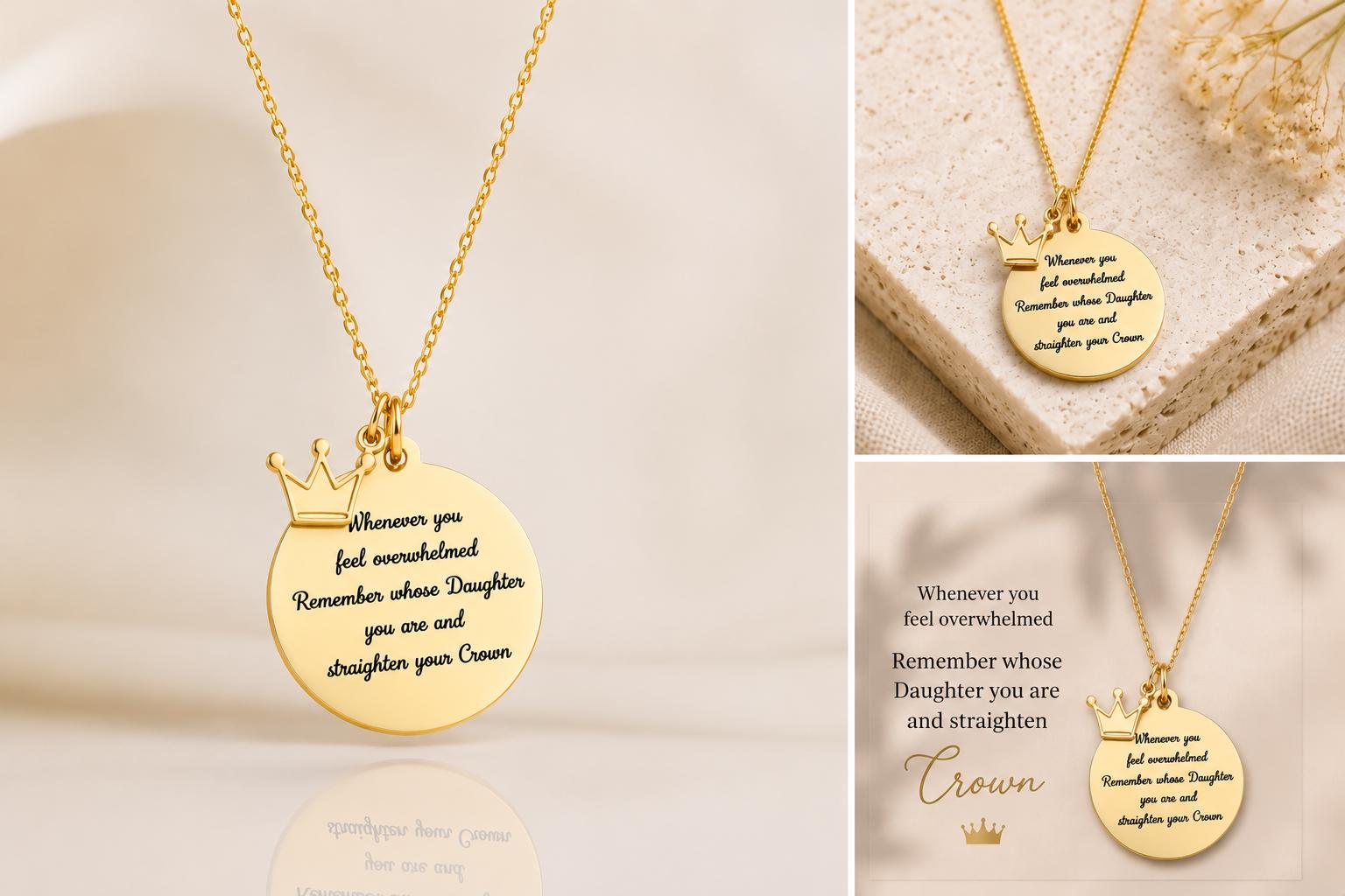 To My Daughter Straighten Your Crown Gold Charm Necklace, Daughter of The King, Gifts for daughter, Faith Birthday Gift, Baptism Affirmation