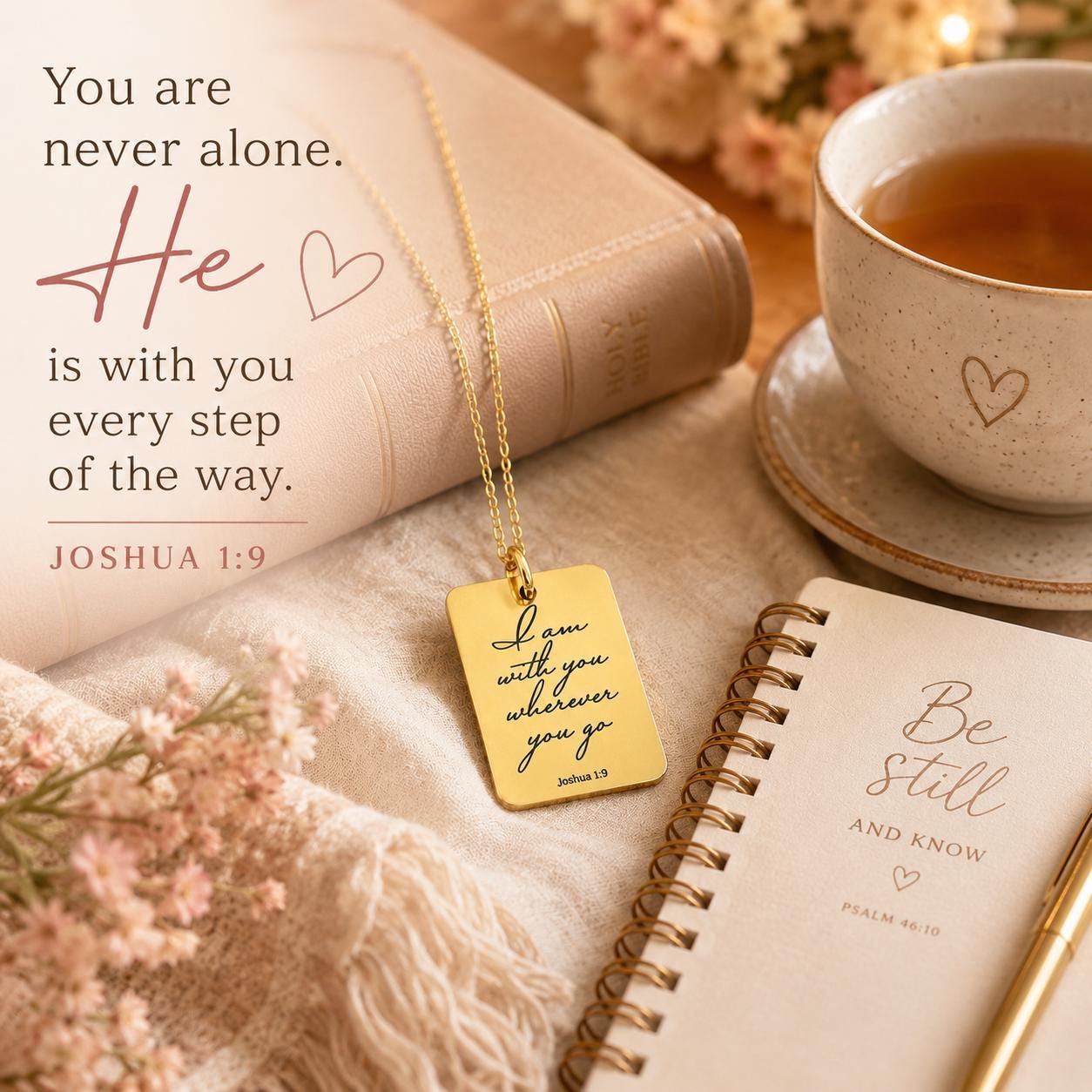 Joshua 1:9 I am with you wherever you go Bible Verse Necklace, Christian Gifts, Personalized Scripture Charm, Baptism, Birthday gift for Her