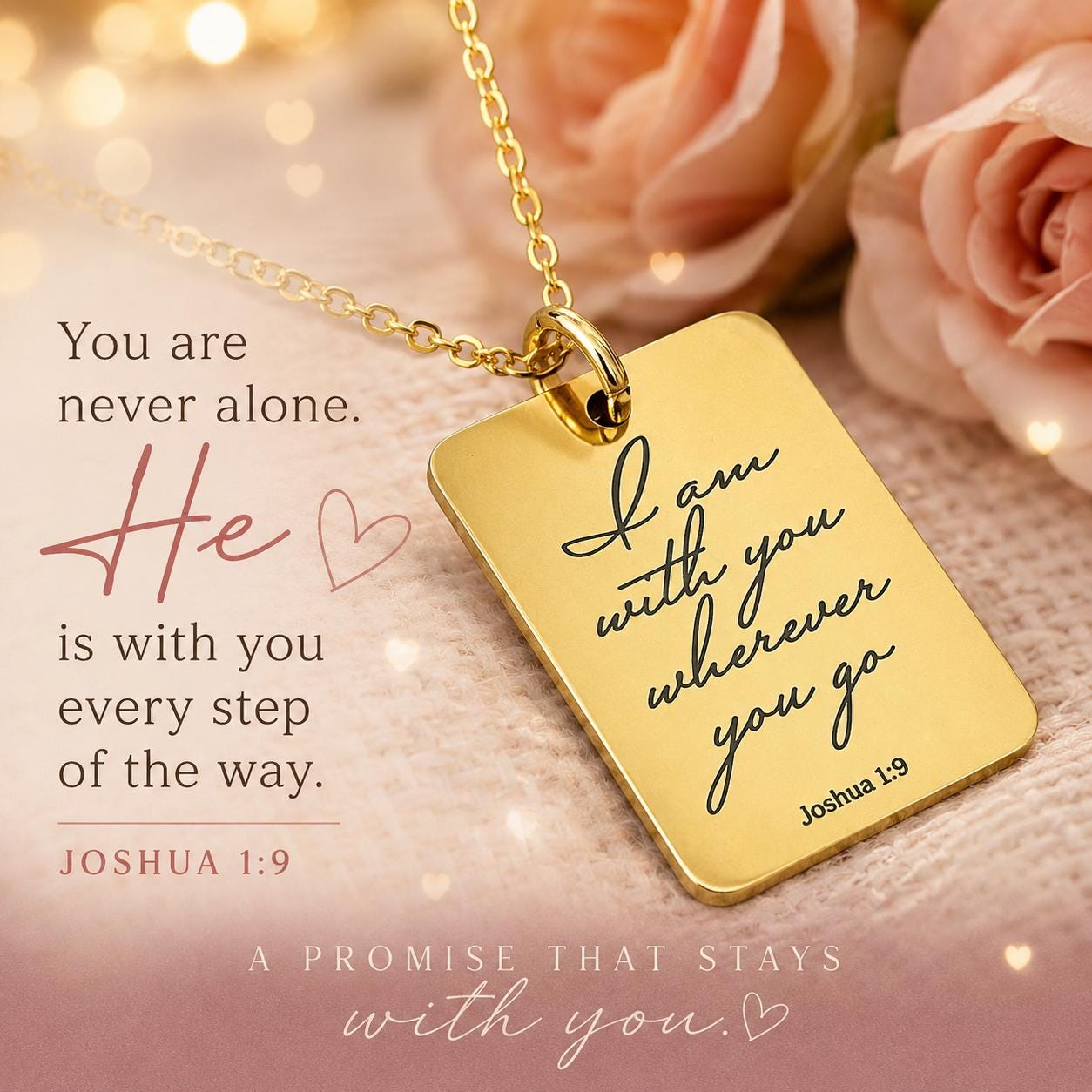 Joshua 1:9 I am with you wherever you go Bible Verse Necklace, Christian Gifts, Personalized Scripture Charm, Baptism, Birthday gift for Her