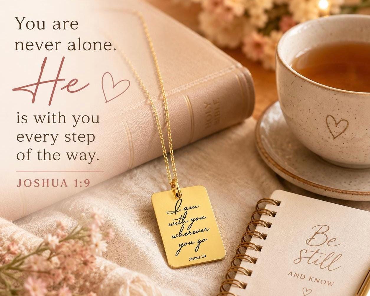 Joshua 1:9 I am with you wherever you go Bible Verse Necklace, Christian Gifts, Personalized Scripture Charm, Baptism, Birthday gift for Her