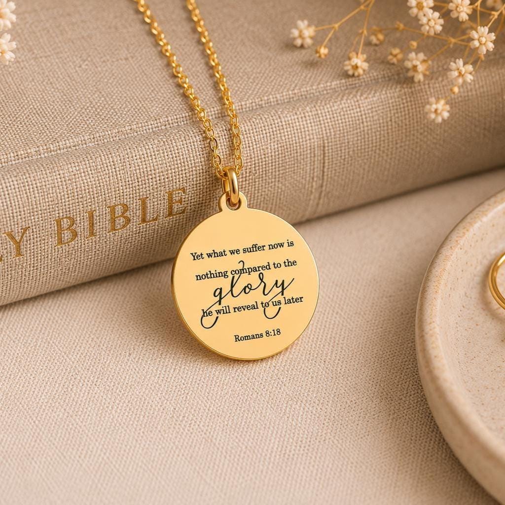 Romans 8:18 Present Sufferings Bible Verse Necklace, Christian Gifts, Scripture Charm, The Glory To Come Necklace Motivational Faith Jewelry