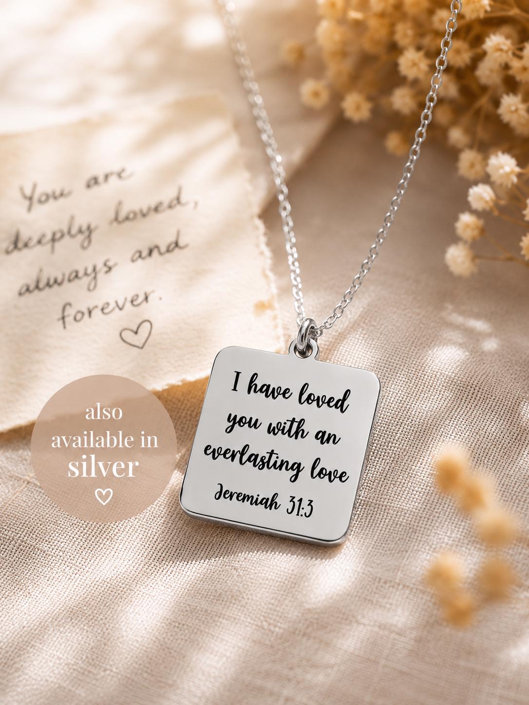 Jeremiah 31:3 Gold Charm Necklace, Christian Scripture Jewelry