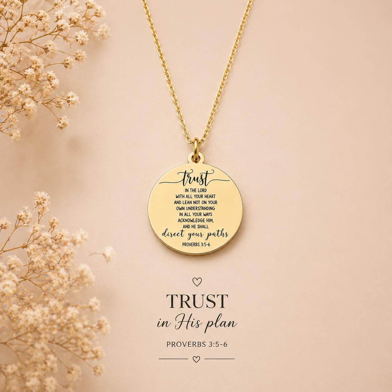 Proverbs 3:5 Necklace Trust in The Lord with all your heart Christian Gifts Scripture Jewelry Mothers Day Necklace Baptism Gifts
