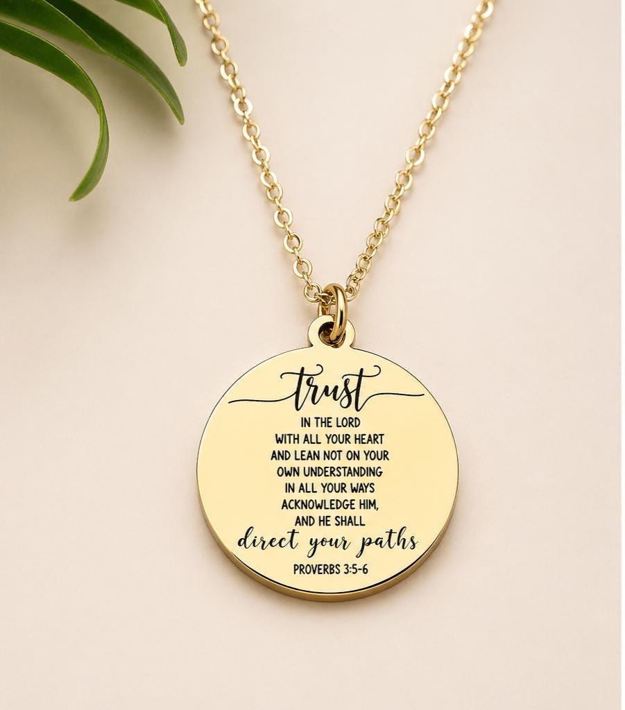 Proverbs 3:5 Necklace Trust in The Lord with all your heart Christian Gifts Scripture Jewelry Mothers Day Necklace Baptism Gifts