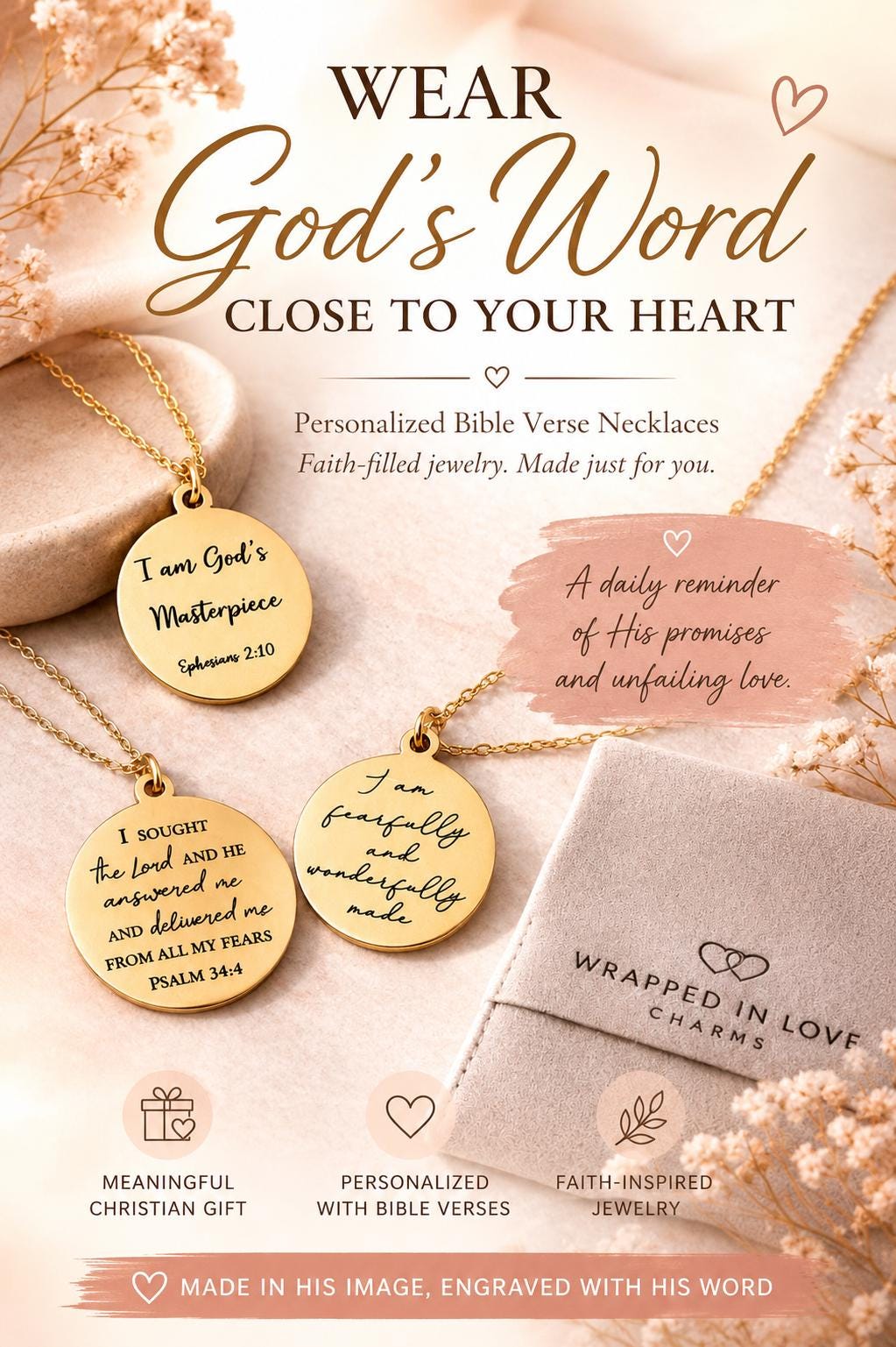 Custom Bible Verse Necklace, Personalized Christian Gift for Her, Faith Jewelry, Encouragement Gift, Baptism Gift