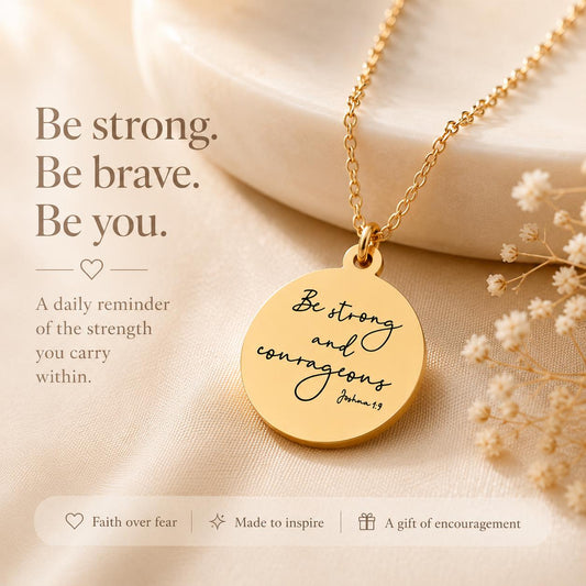 Be Strong and Courageous Necklace | Joshua 1:9 Bible Verse Necklace | Christian Gift | Faith Jewelry | Inspirational Scripture Necklace