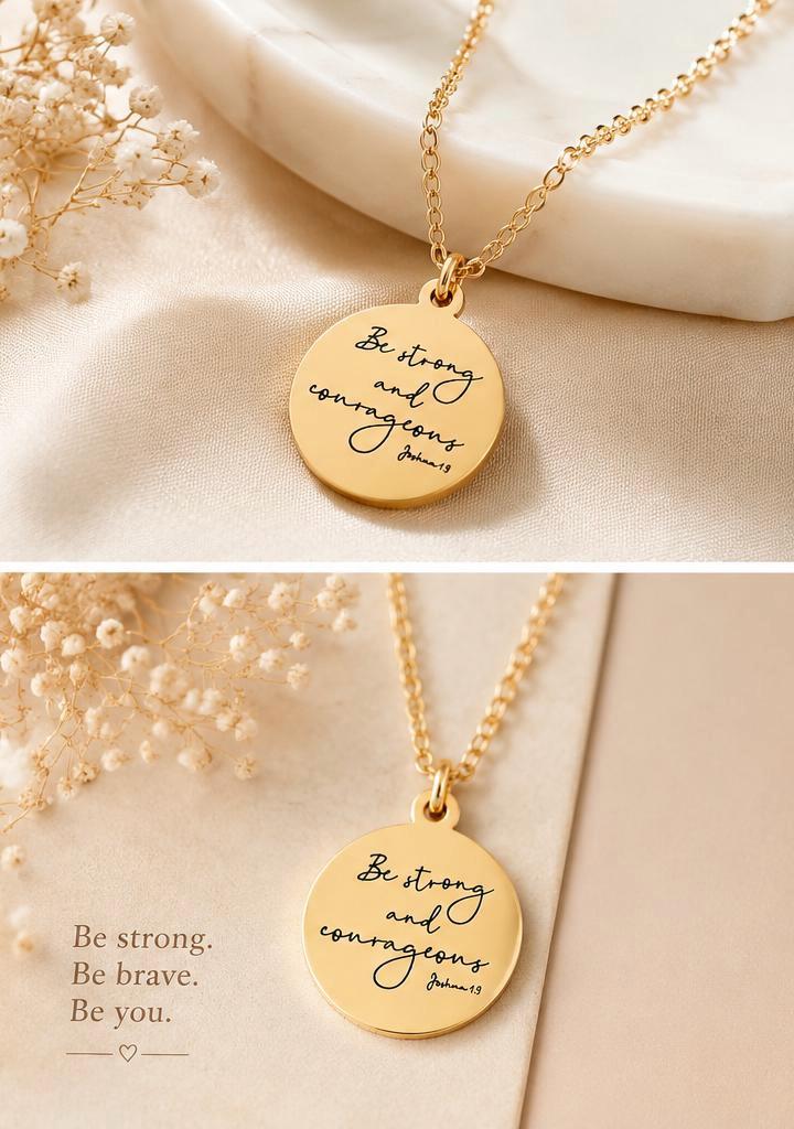 Be Strong and Courageous Necklace | Joshua 1:9 Bible Verse Necklace | Christian Gift | Faith Jewelry | Inspirational Scripture Necklace