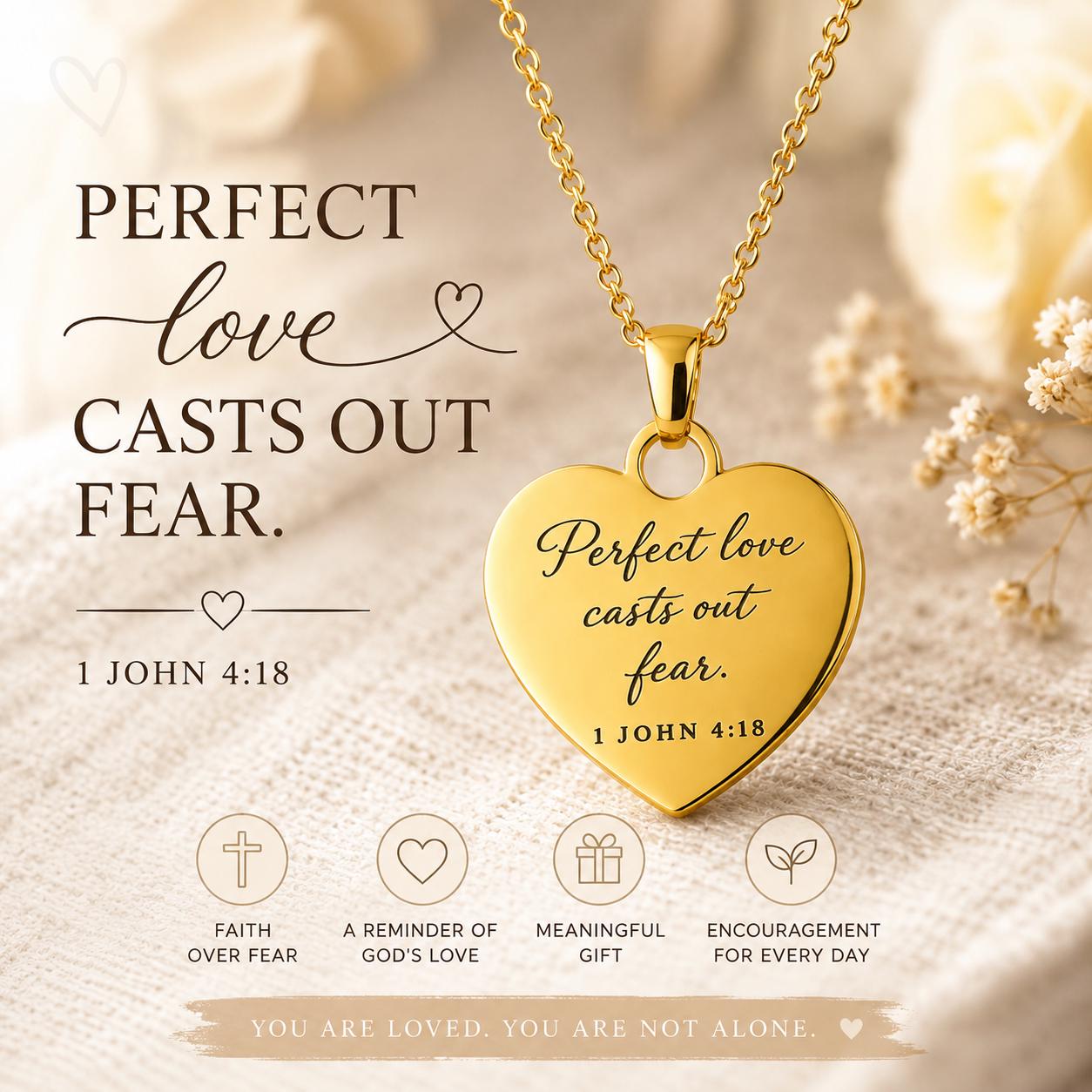 Perfect Love Casts Out Fear Necklace | 1 John 4:18 Bible Verse Necklace | Christian Gift for Women | Faith Jewelry | Gold Scripture Necklace