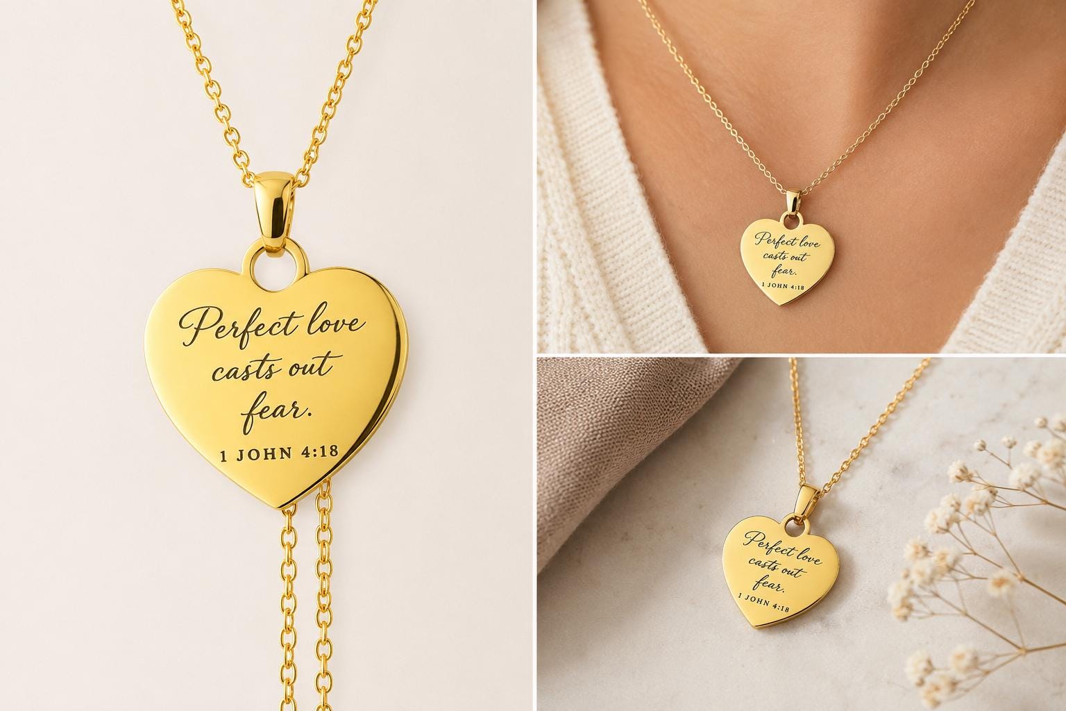 Perfect Love Casts Out Fear Necklace | 1 John 4:18 Bible Verse Necklace | Christian Gift for Women | Faith Jewelry | Gold Scripture Necklace