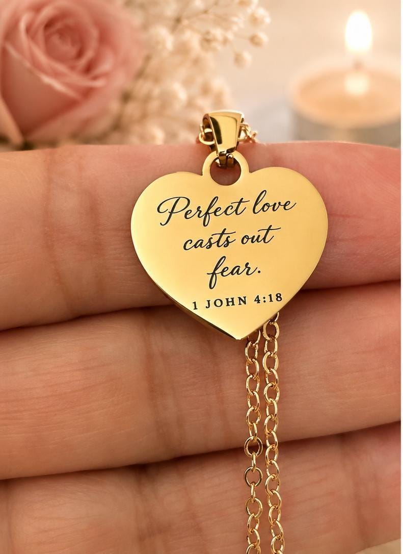 Perfect Love Casts Out Fear Necklace | 1 John 4:18 Bible Verse Necklace | Christian Gift for Women | Faith Jewelry | Gold Scripture Necklace