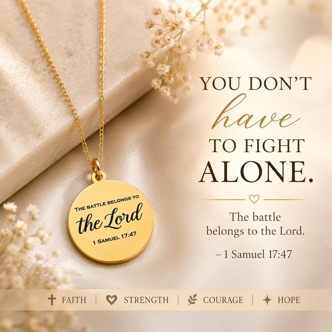 The Battle Belongs To The Lord Bible Verse Necklace, 1 Samuel 17:47, Christian Gifts, Personalized Necklace