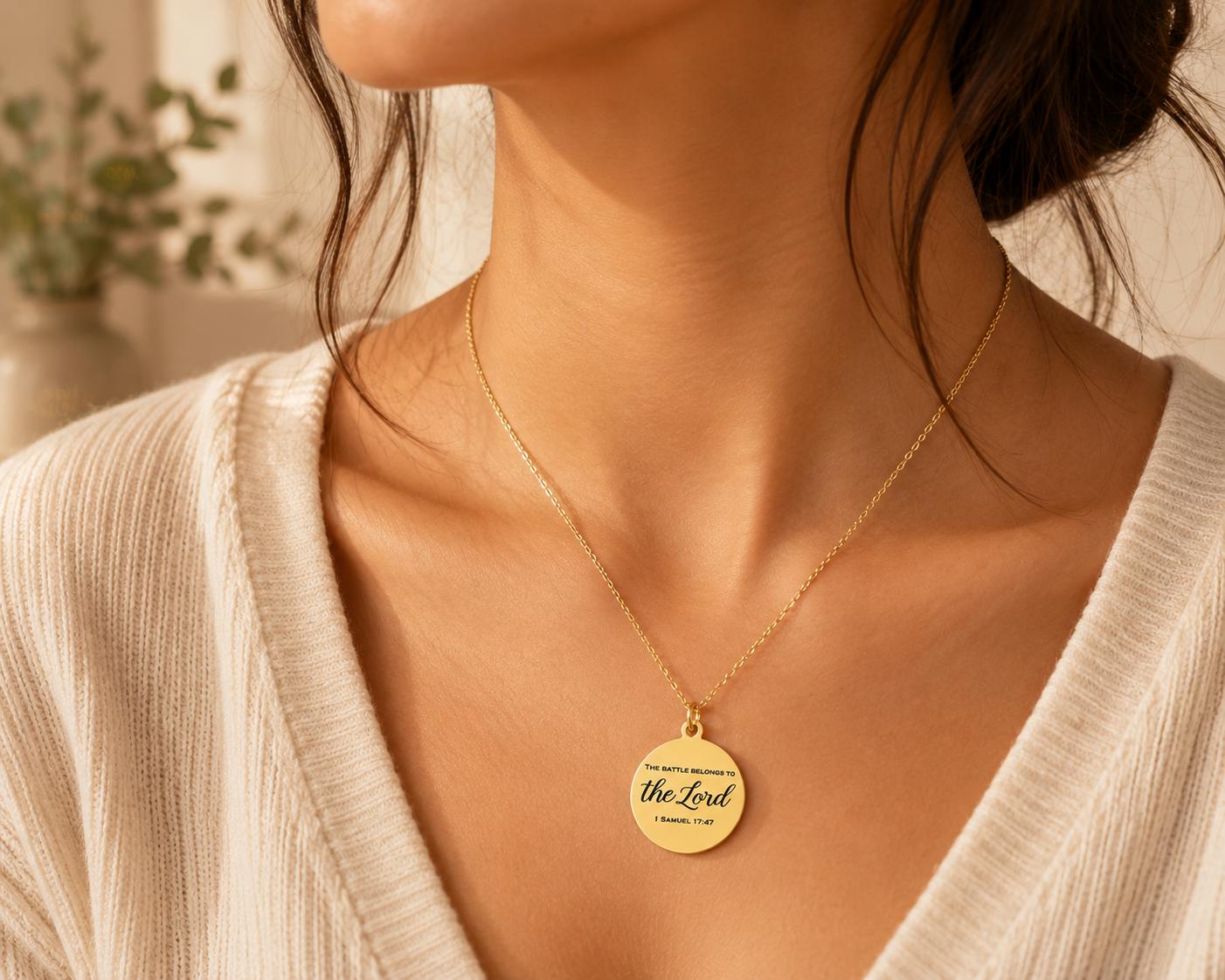 The Battle Belongs To The Lord Bible Verse Necklace, 1 Samuel 17:47, Christian Gifts, Personalized Necklace