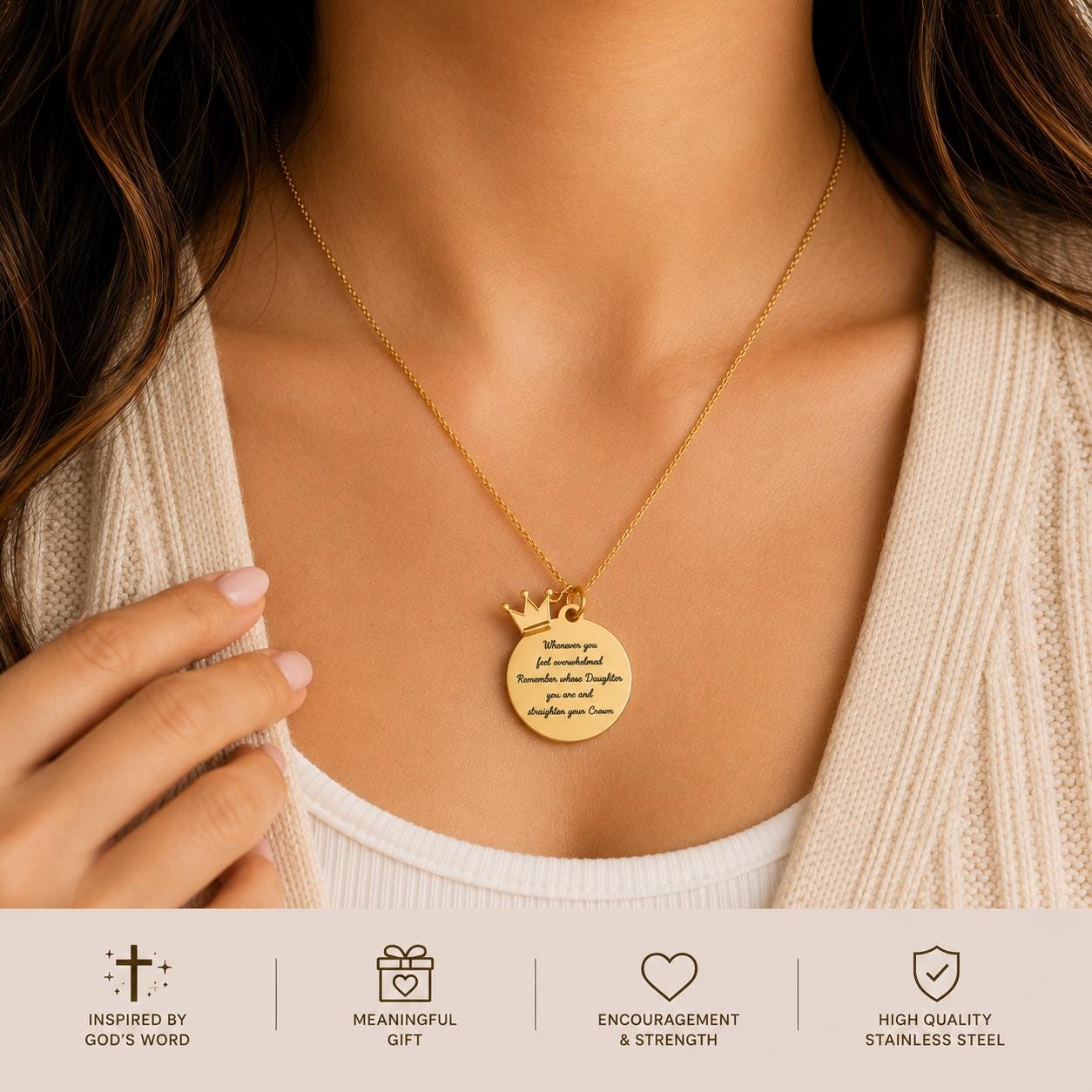 To My Daughter Straighten Your Crown Gold Charm Necklace, Daughter of The King, Gifts for daughter, Faith Birthday Gift, Baptism Affirmation