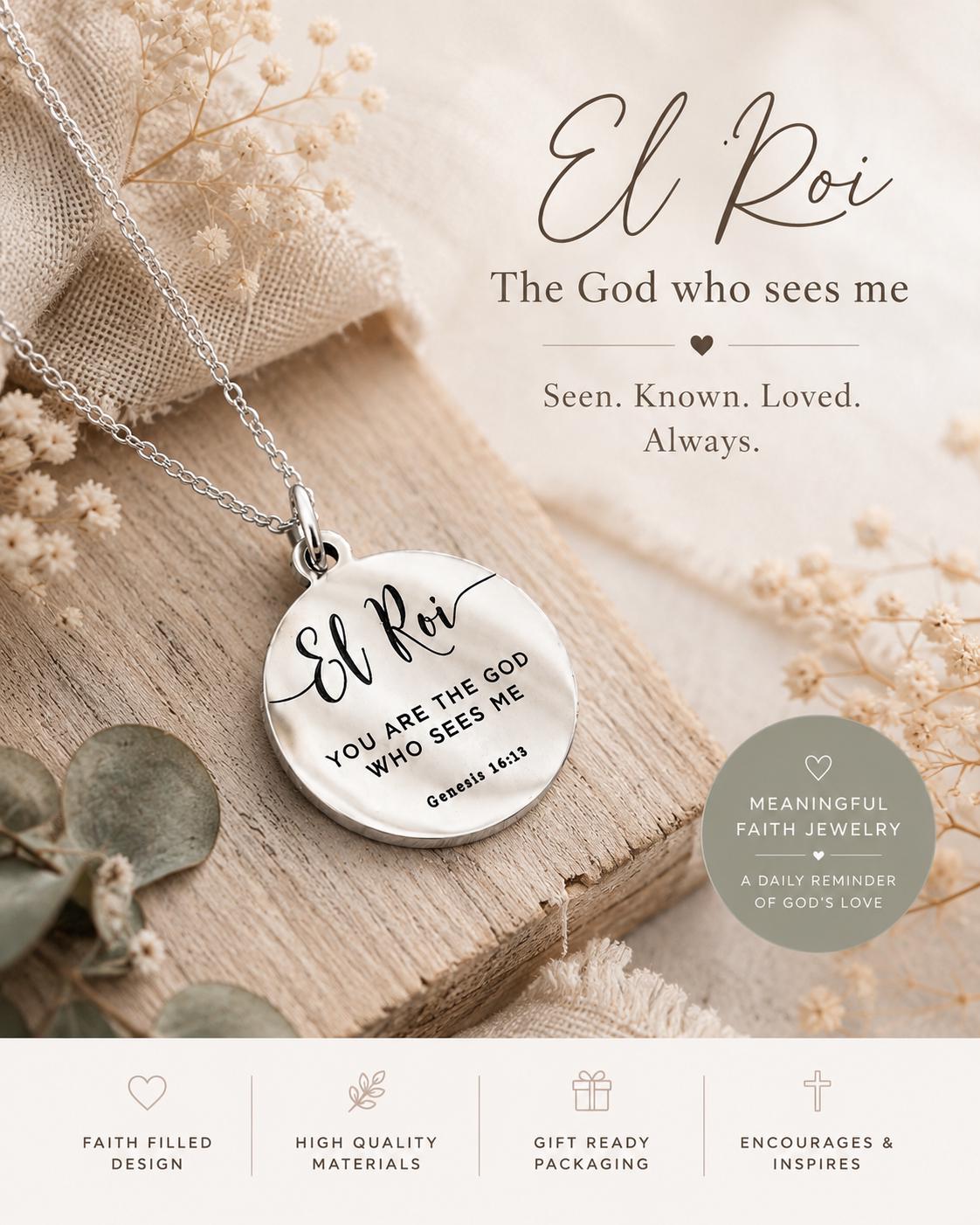 El Roi Necklace The God Who Sees Me, Christian Jewelry, Gift for Women, Faith Necklace, Bible Verse Jewelry, Mother’s Day Gift