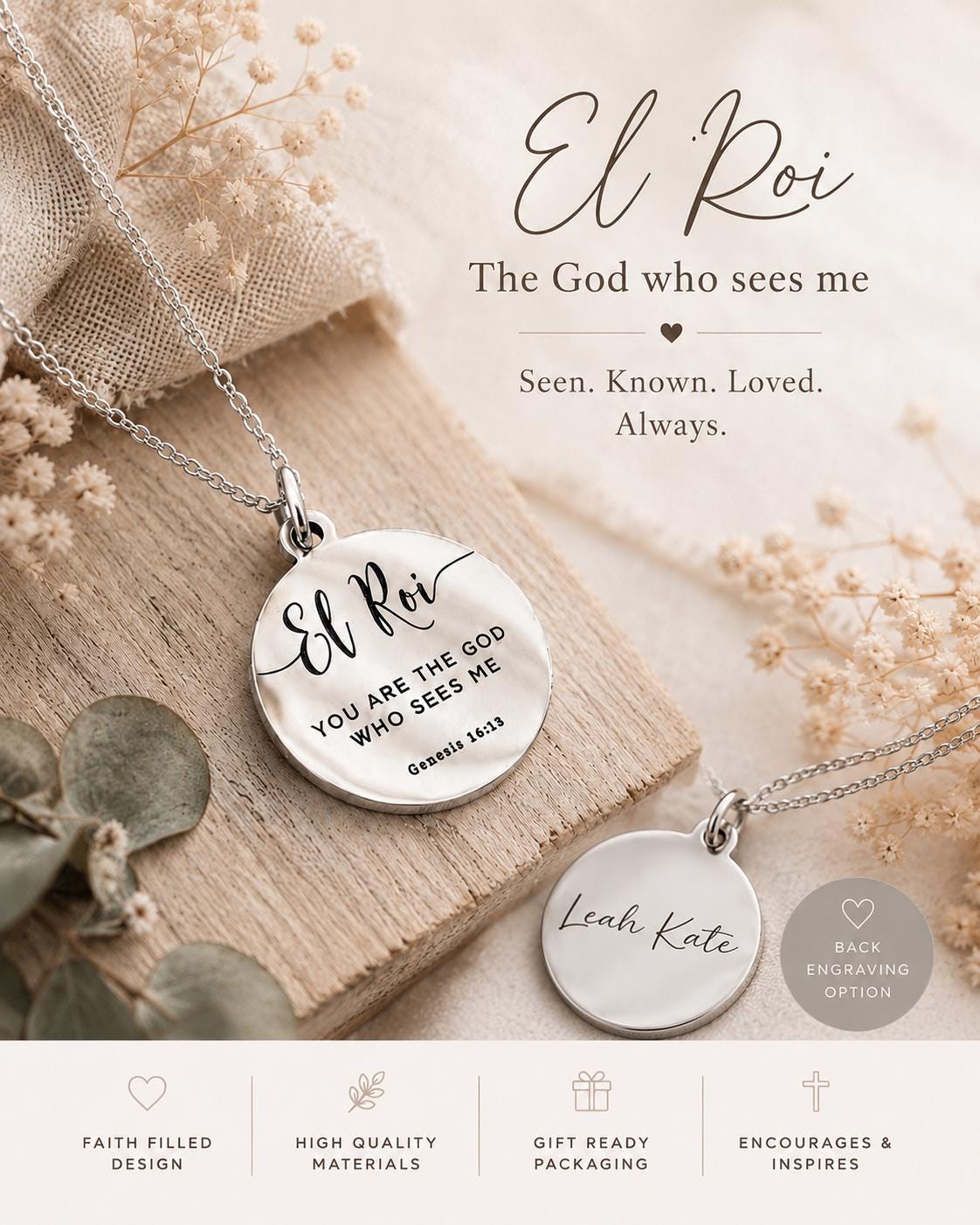 El Roi Necklace The God Who Sees Me, Christian Jewelry, Gift for Women, Faith Necklace, Bible Verse Jewelry, Mother’s Day Gift