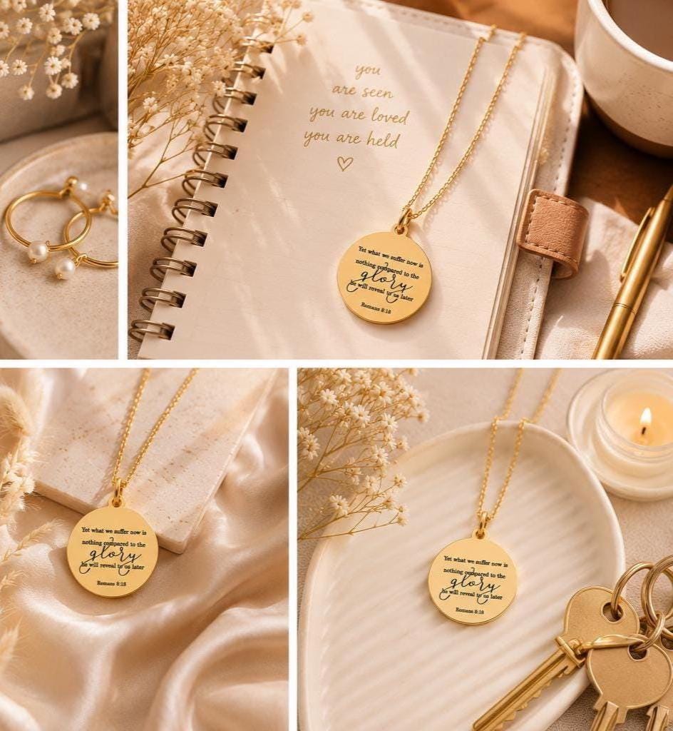 Romans 8:18 Present Sufferings Bible Verse Necklace, Christian Gifts, Scripture Charm, The Glory To Come Necklace Motivational Faith Jewelry