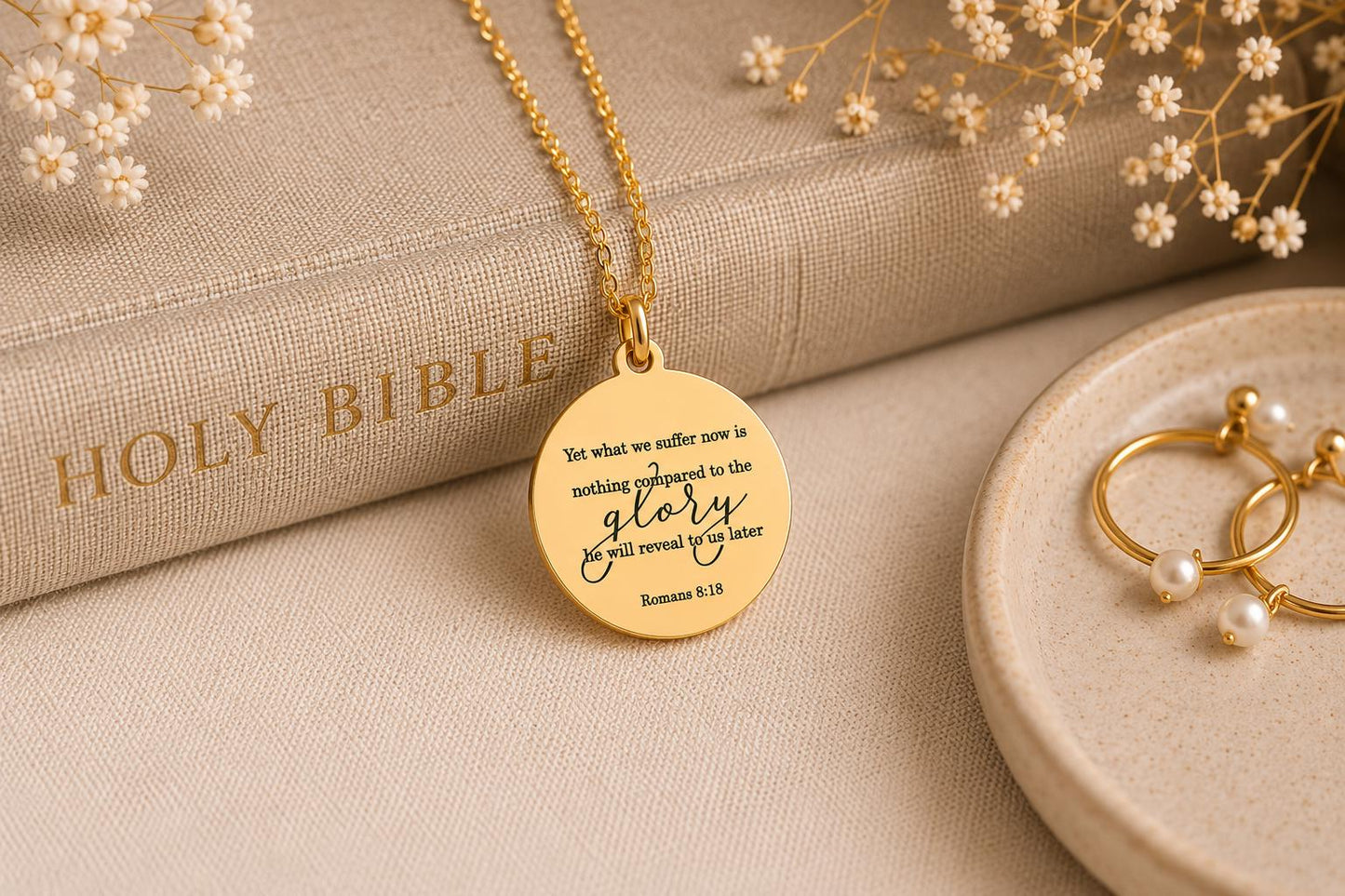 Romans 8:18 Present Sufferings Bible Verse Necklace, Christian Gifts, Scripture Charm, The Glory To Come Necklace Motivational Faith Jewelry