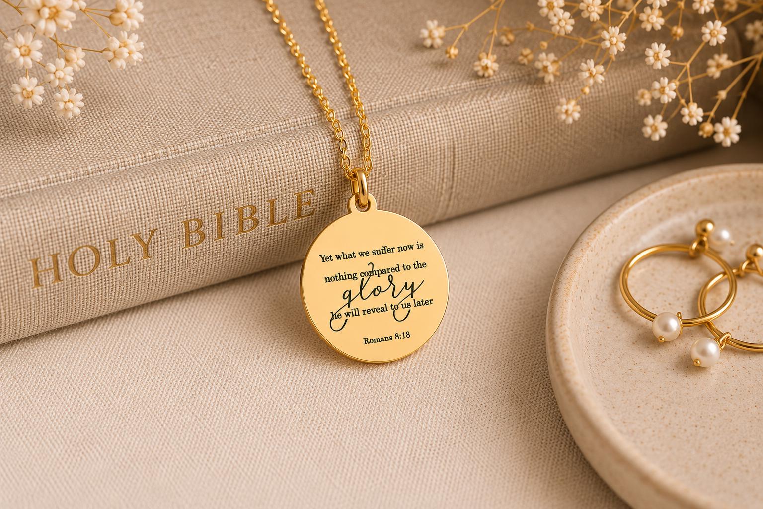 Romans 8:18 Present Sufferings Bible Verse Necklace, Christian Gifts, Scripture Charm, The Glory To Come Necklace Motivational Faith Jewelry