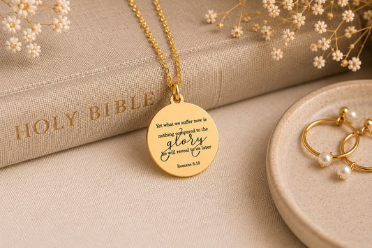 Romans 8:18 Present Sufferings Bible Verse Necklace, Christian Gifts, Scripture Charm, The Glory To Come Necklace Motivational Faith Jewelry