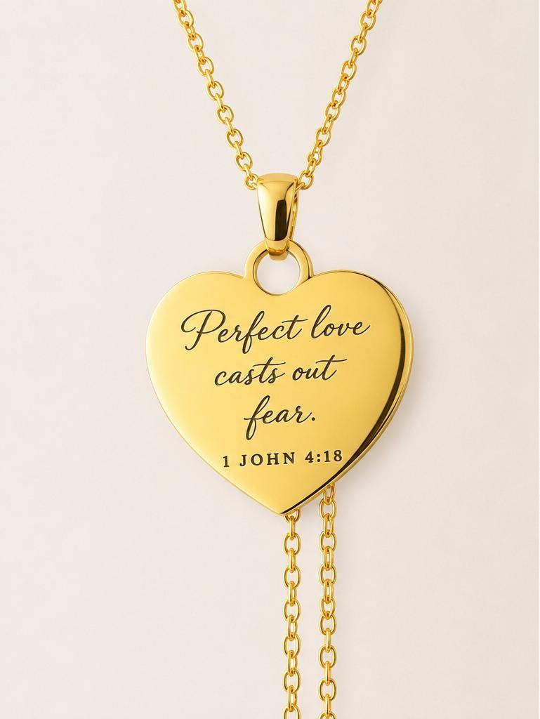Perfect Love Casts Out Fear Necklace | 1 John 4:18 Bible Verse Necklace | Christian Gift for Women | Faith Jewelry | Gold Scripture Necklace