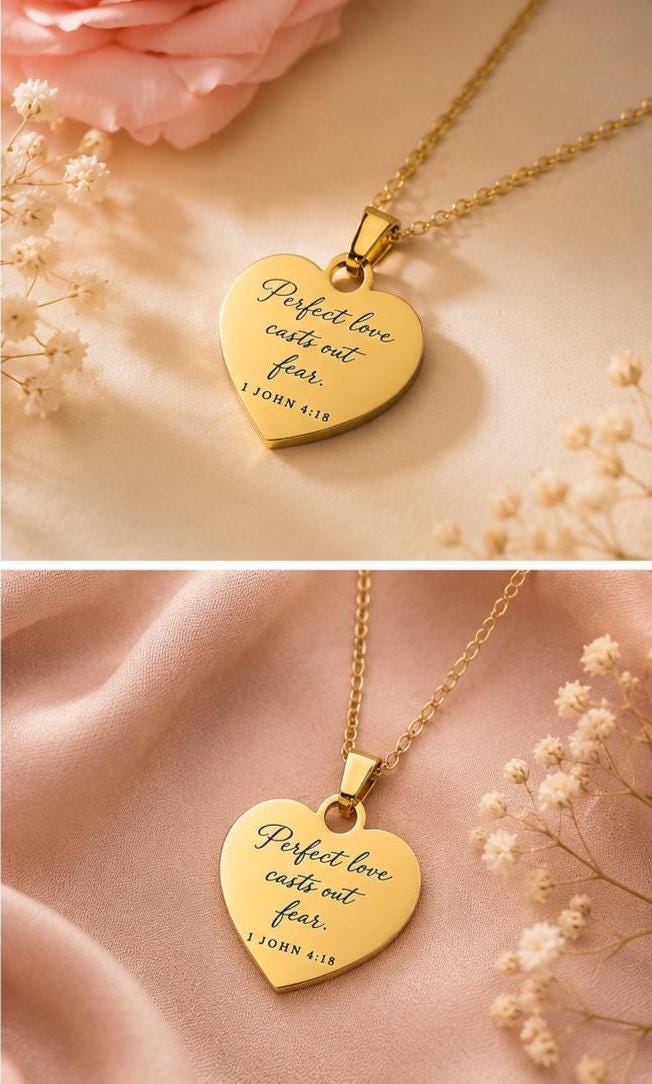 Perfect Love Casts Out Fear Necklace | 1 John 4:18 Bible Verse Necklace | Christian Gift for Women | Faith Jewelry | Gold Scripture Necklace