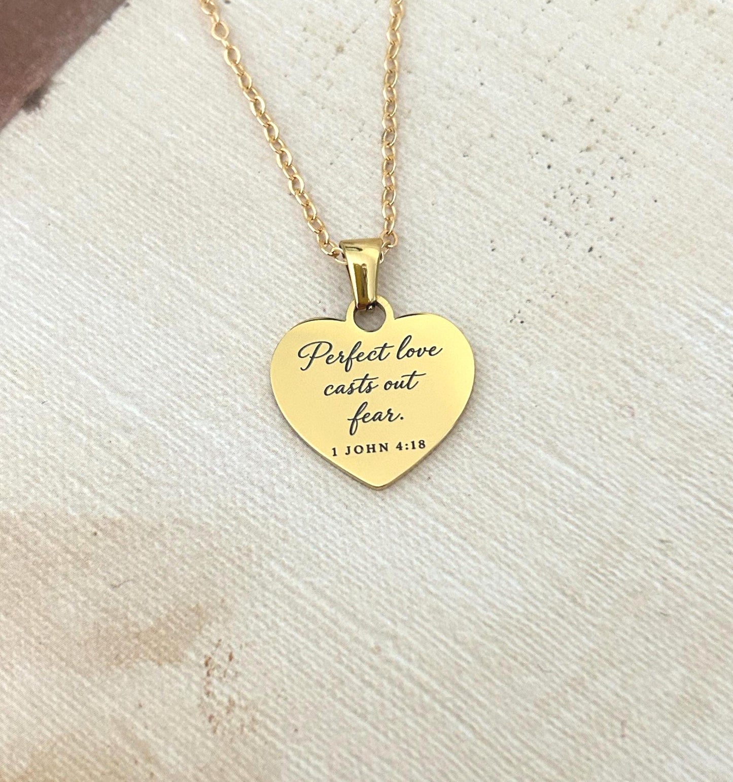 Perfect Love Casts Out Fear Necklace | 1 John 4:18 Bible Verse Necklace | Christian Gift for Women | Faith Jewelry | Gold Scripture Necklace