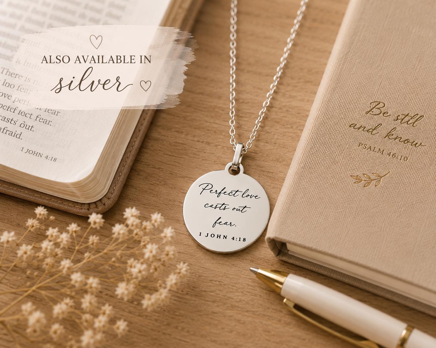 Perfect Love Casts out fear Bible Verse Gold Necklace, Christian Gift, Scripture Jewelry, Personalize Necklace, Engraved Charms, 1 John 4:18