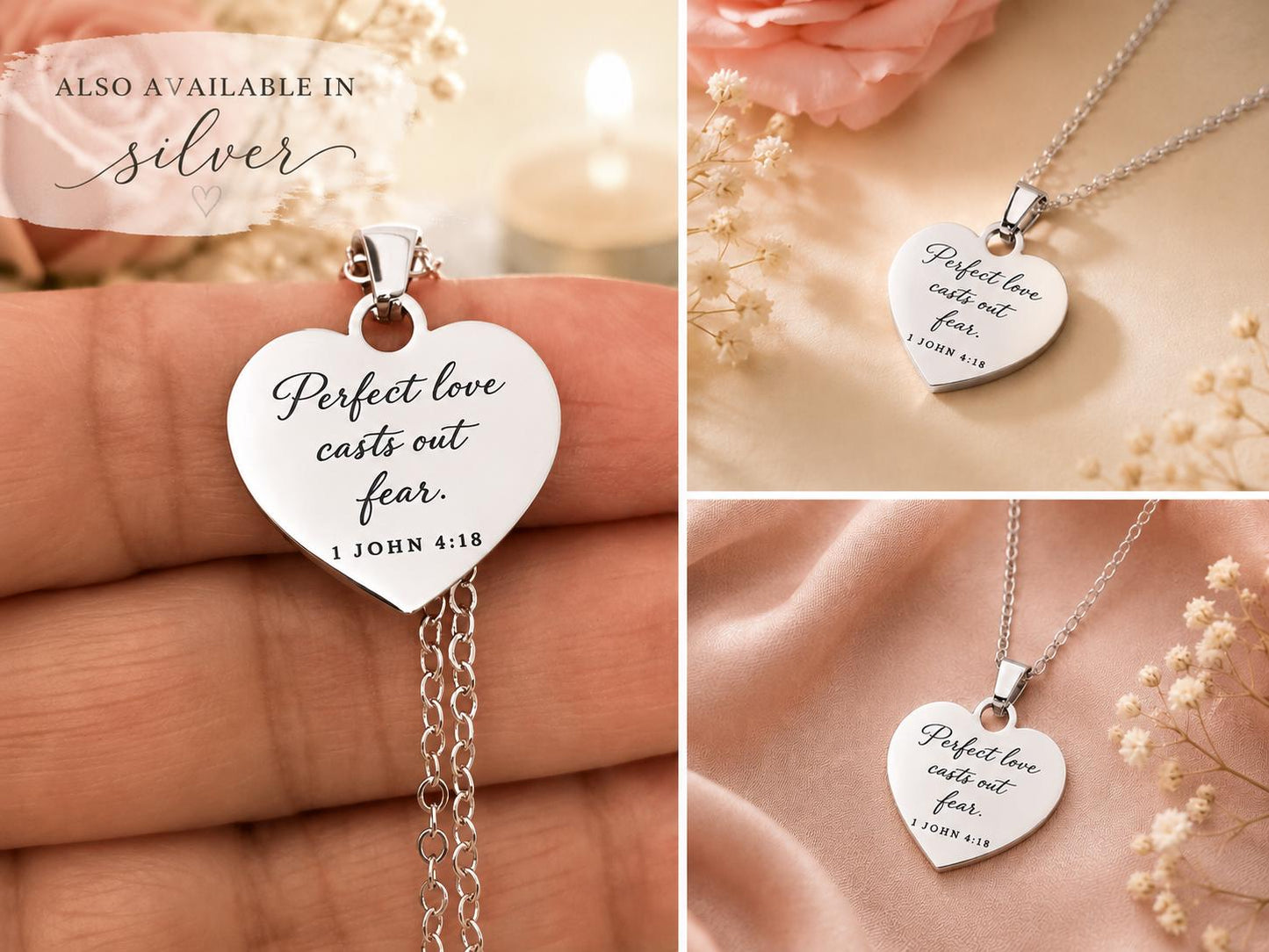 Perfect Love Casts Out Fear Necklace | 1 John 4:18 Bible Verse Necklace | Christian Gift for Women | Faith Jewelry | Gold Scripture Necklace