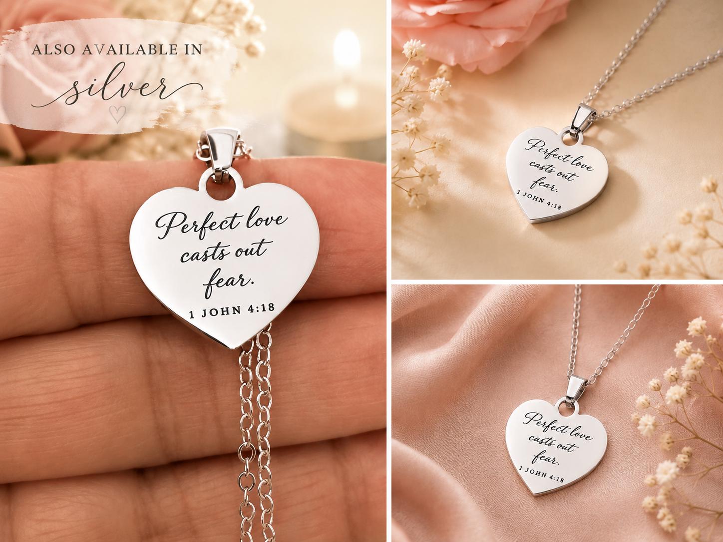 Perfect Love Casts Out Fear Necklace | 1 John 4:18 Bible Verse Necklace | Christian Gift for Women | Faith Jewelry | Gold Scripture Necklace