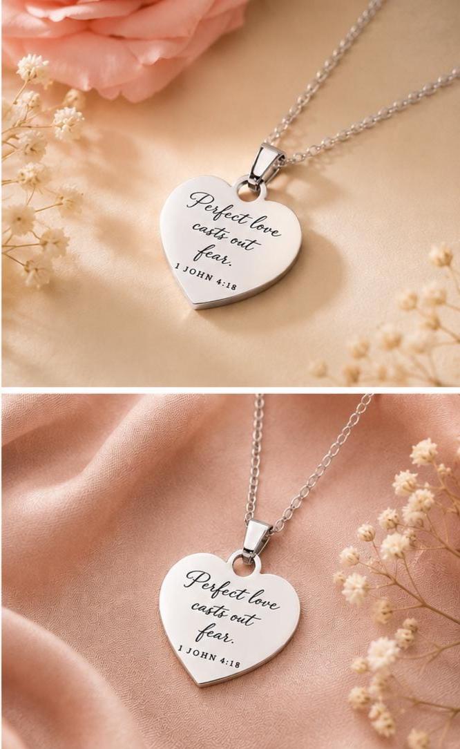 Perfect Love Casts Out Fear Necklace | 1 John 4:18 Bible Verse Necklace | Christian Gift for Women | Faith Jewelry | Gold Scripture Necklace