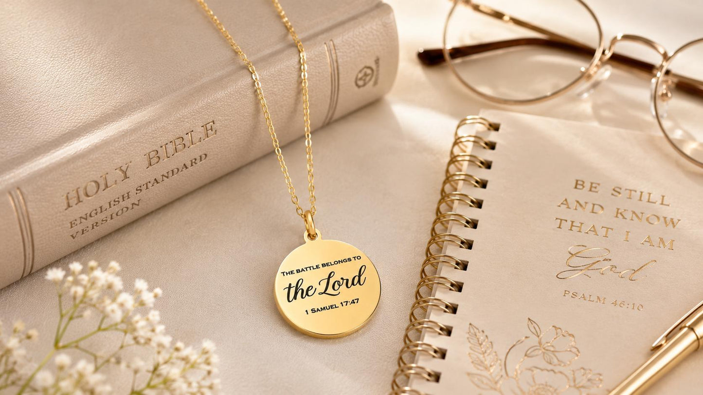 The Battle Belongs To The Lord Bible Verse Necklace, 1 Samuel 17:47, Christian Gifts, Personalized Necklace