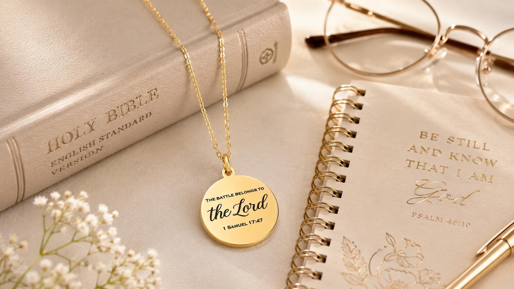 The Battle Belongs To The Lord Bible Verse Necklace, 1 Samuel 17:47, Christian Gifts, Personalized Necklace