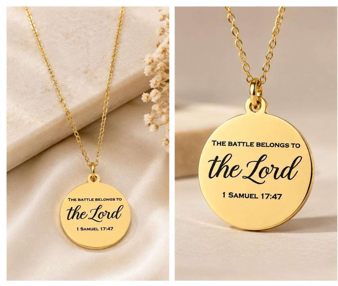 The Battle Belongs To The Lord Bible Verse Necklace, 1 Samuel 17:47, Christian Gifts, Personalized Necklace