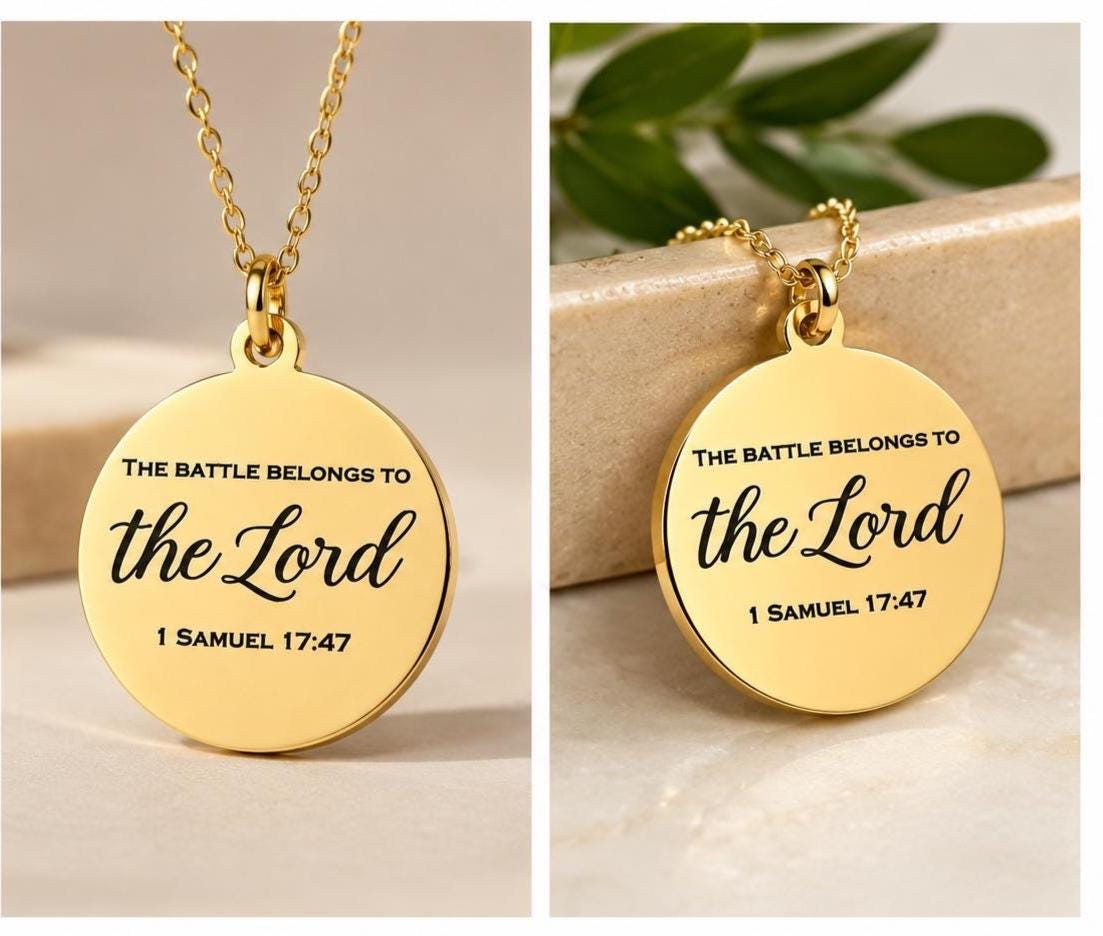 The Battle Belongs To The Lord Bible Verse Necklace, 1 Samuel 17:47, Christian Gifts, Personalized Necklace