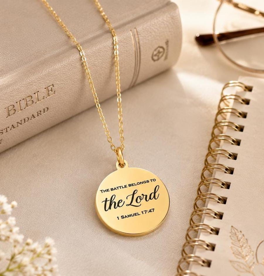 The Battle Belongs To The Lord Bible Verse Necklace, 1 Samuel 17:47, Christian Gifts, Personalized Necklace