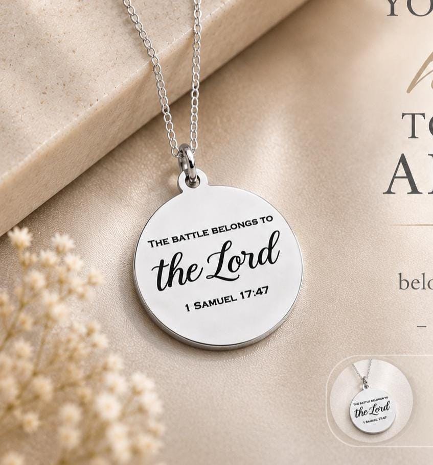1 Samuel 17:47 Stainless Steel Christian Necklace, Bible Verse Pendant