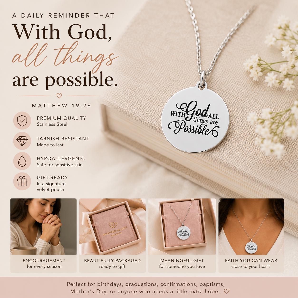 With God All Things Are Possible Necklace | Matthew 19:26 Necklace | Christian Gift for Women | Faith Jewelry | Bible Verse Necklace