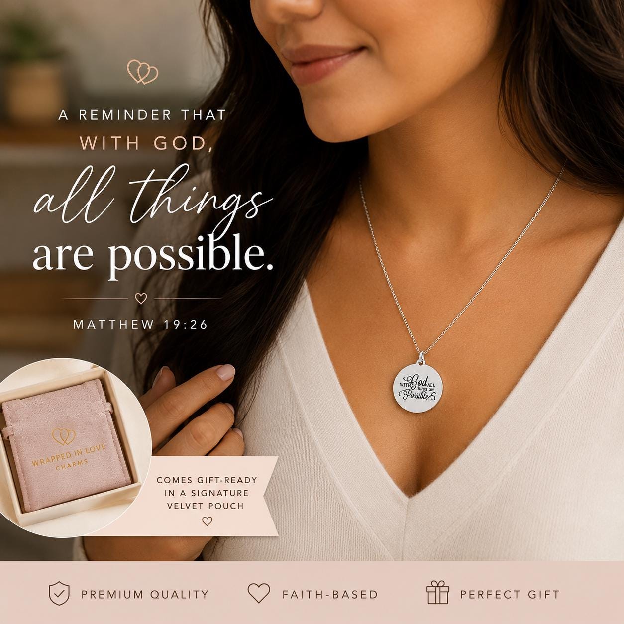 With God All Things Are Possible Necklace | Matthew 19:26 Necklace | Christian Gift for Women | Faith Jewelry | Bible Verse Necklace