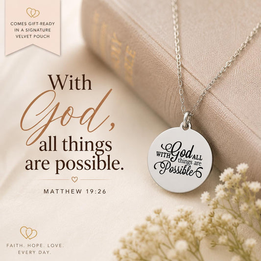 With God All Things Are Possible Necklace | Matthew 19:26 Necklace | Christian Gift for Women | Faith Jewelry | Bible Verse Necklace