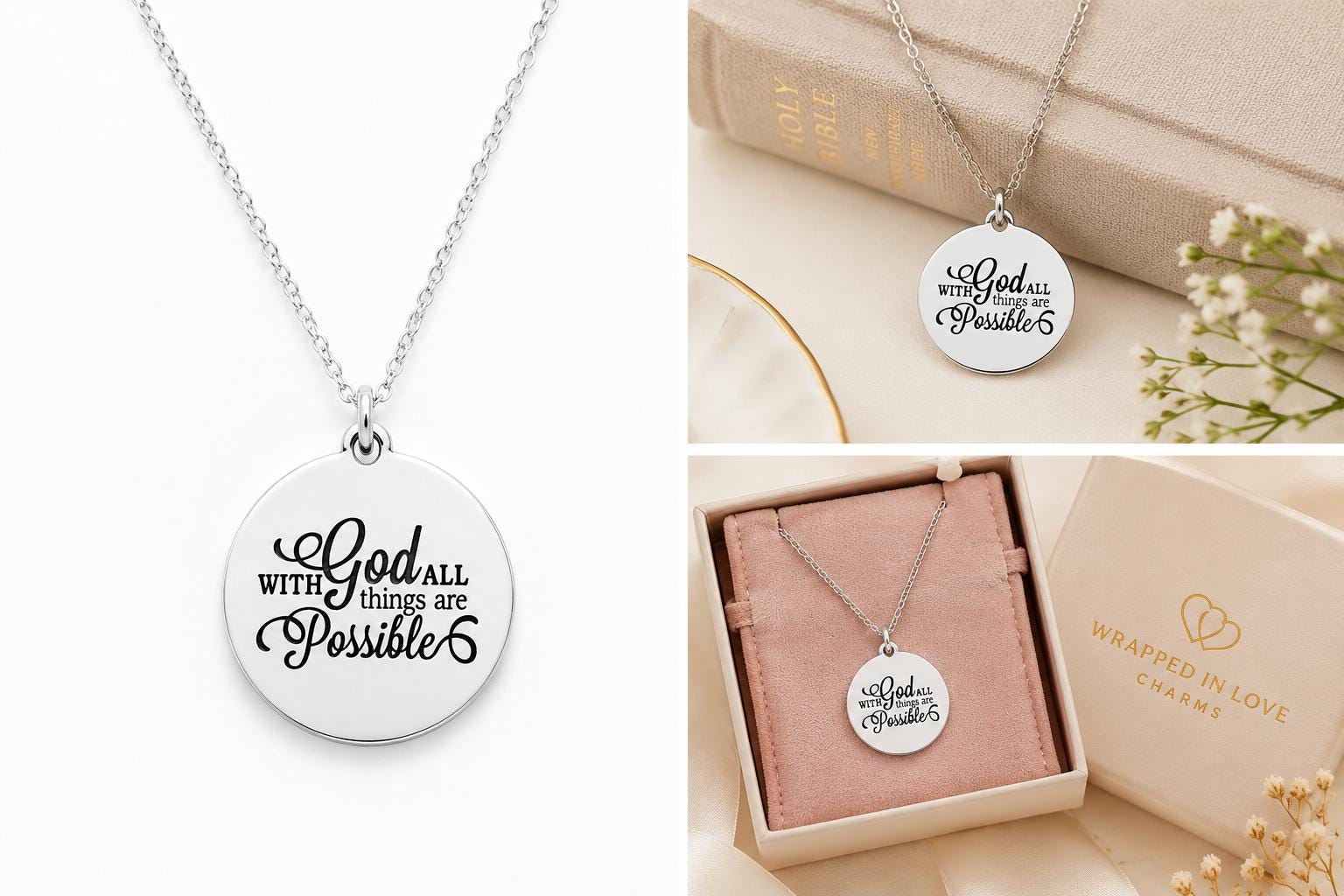 With God All Things Are Possible Necklace | Matthew 19:26 Necklace | Christian Gift for Women | Faith Jewelry | Bible Verse Necklace
