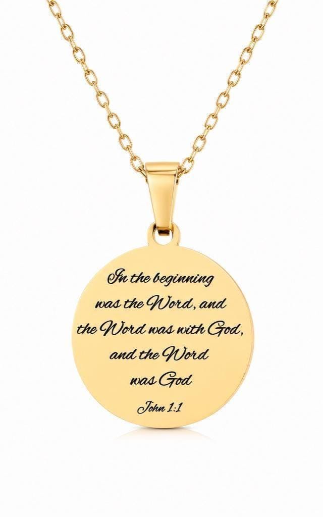 Personalized Necklace Christian Gifts In the beginning was The Word John 1:1 Scripture Charms