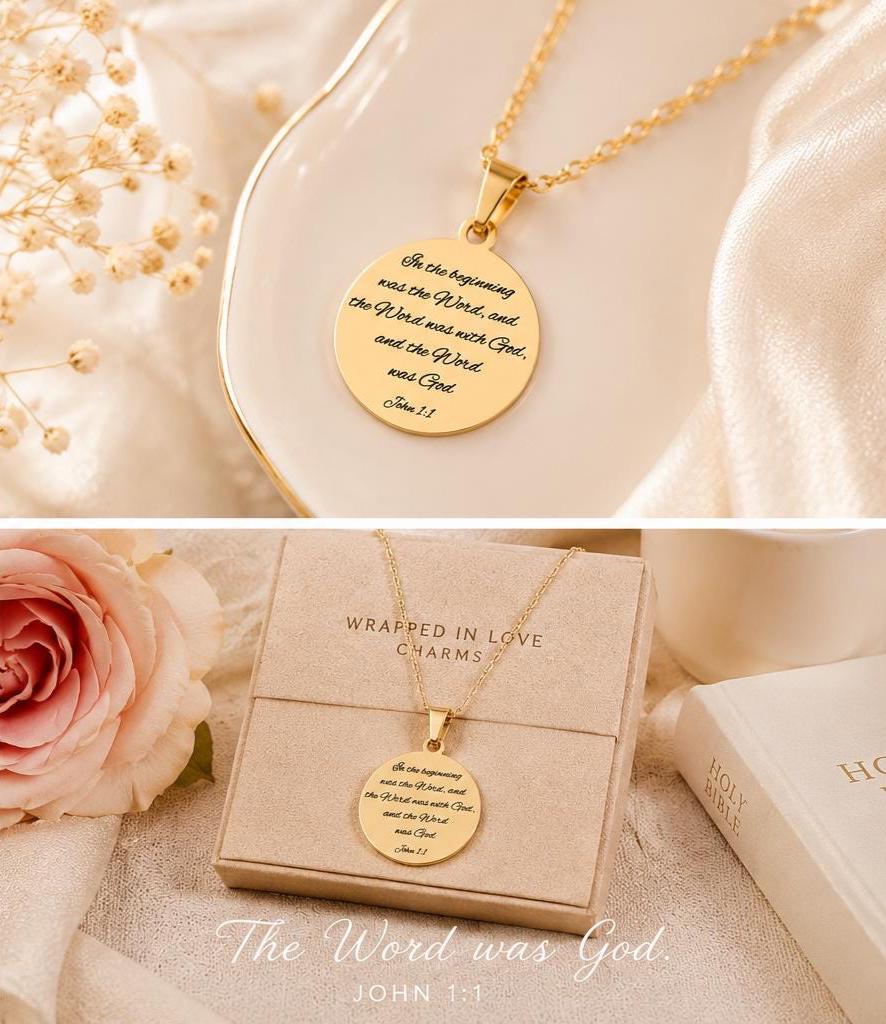 Personalized Necklace Christian Gifts In the beginning was The Word John 1:1 Scripture Charms