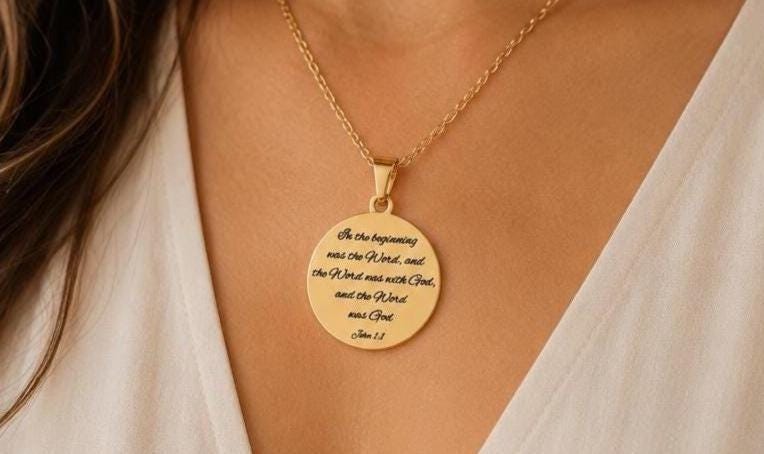 Personalized Necklace Christian Gifts In the beginning was The Word John 1:1 Scripture Charms