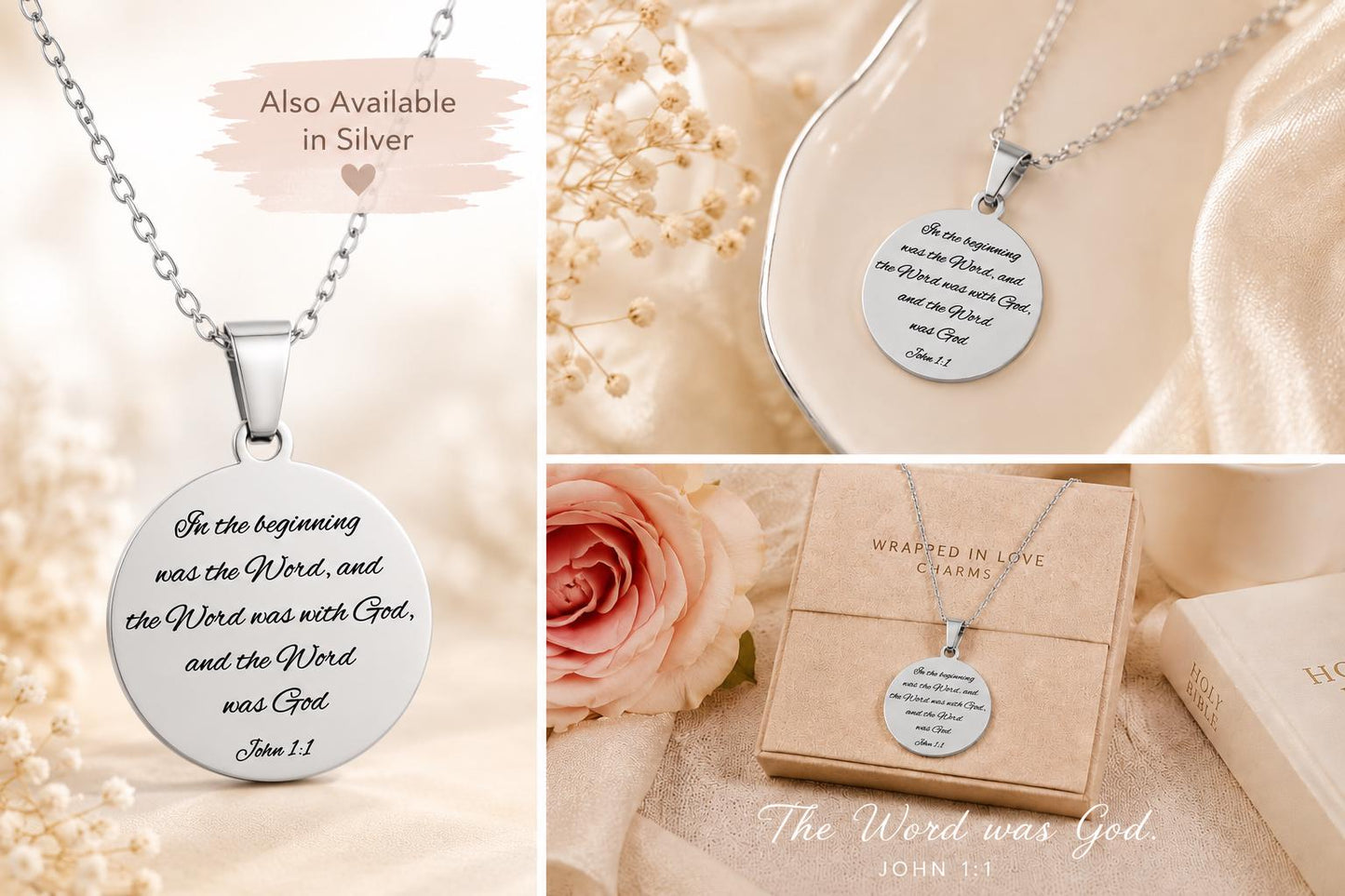 Personalized Necklace Christian Gifts In the beginning was The Word John 1:1 Scripture Charms